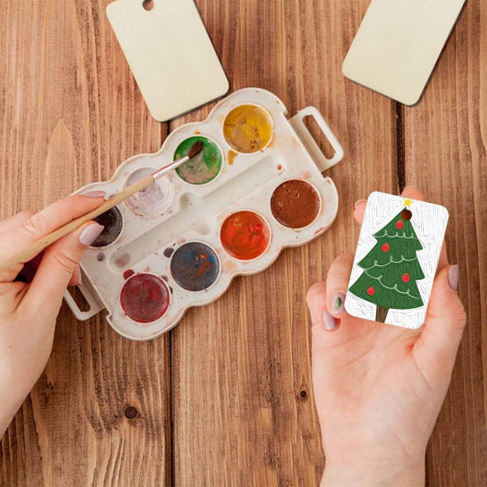 Luckforest 50 Pcs Rectangle Wooden Tags with Holes & 50 Pcs DIY Wooden Craft Beads & 28 Ft Jute Rope - Unfinished Craft Wood Wedding Birthday Party Decoration