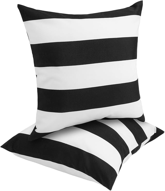 FUNHOME Waterproof Outdoor Throw Pillow Covers Set of 2,Home Decor for Garden Patio Furniture,Couch,Sofa 18 x18 Inch Decorative Pillows Cover Only,NO Insert(Black White)