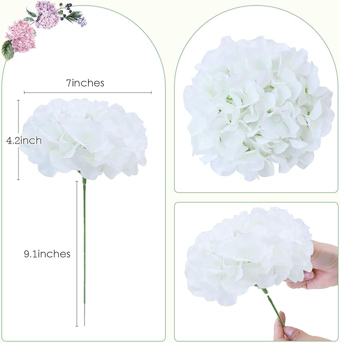 AVIVIHO 10pcs Fake Flowers for Vase,White Flowers Hydrangea Artificial Flowers Bulk Realistic Ivory Silk Flowers with Stems for Spring Home Table,Wedding Decor,Baby Shower,Centerpieces Decor