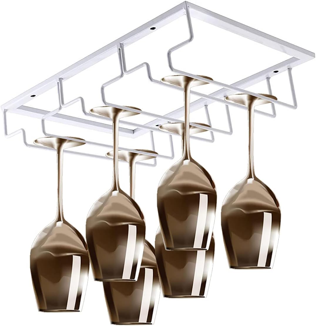 eywlwaar Wine Glass Rack Wine Glass Hanging Rack Metal Wine Glass Holder (Gold, 3 Rows-1 Pack)