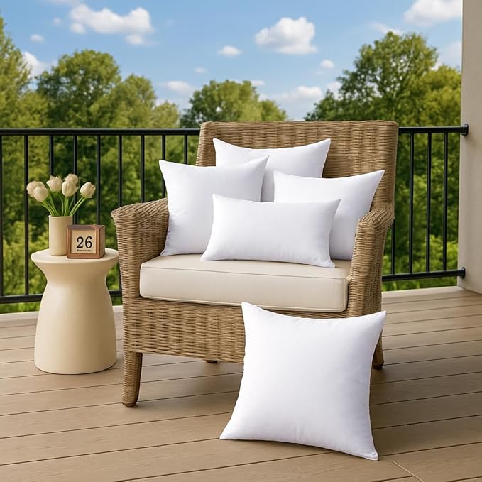 24x24 Outdoor Pillow Inserts Set of 2 Waterproof Hypoallergenic Extra Large Throw Cushion Fillers – Square Polyester White Decorative Pillows for Couch Bed Sofa Patio Furniture – Soft & Firm Support