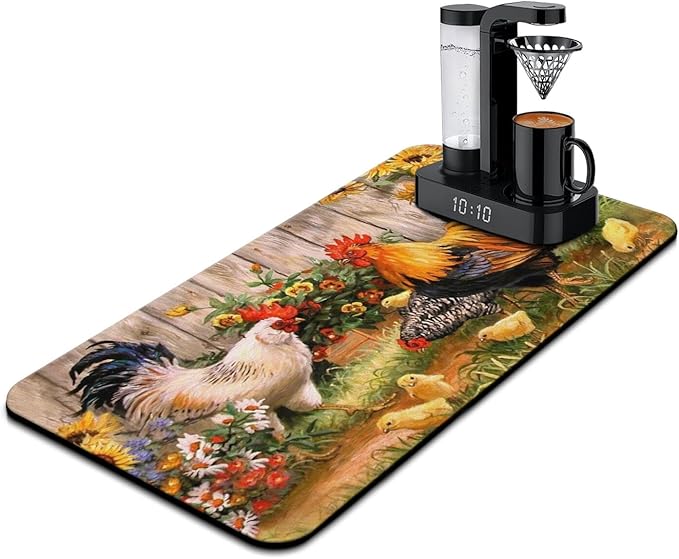 Fun Coffee Mat 31inx17in,Coffee Bar Mat for Countertops,Absorbent Hide Stain Anti-Slip Coffee Bar Accessories Fit Under Coffee Machine Mat,dish Drying Mats for Kitchen