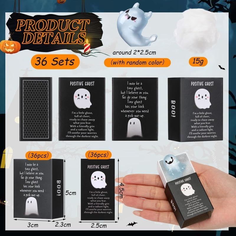 32 Sets Halloween Mini Ghost Figures with Box, Glow in The Dark Mini Resin Ghosts, Luminous Ghost Miniature Resin Figurines for Halloween Party Favors (1PCS F)