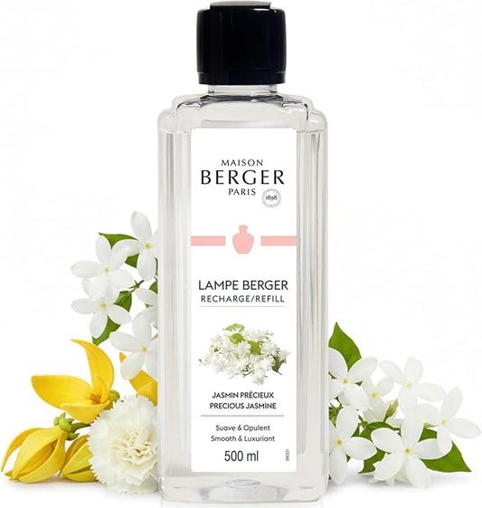 MAISON BERGER Precious Jasmine Lampe Berger Refill, 500 ml (16.9 fl oz), 2-in-1 Catalytic System, Neutralizes Odors and Diffuses Fragrance, Jasmine, Floral Notes, Made in France