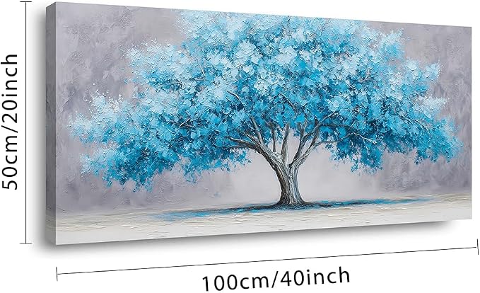 Ggaafet Blue Tree Wall Art for Bedroom Canvas Oil Painting Prints Beautiful Tree of Life Art Deco Modern Artwork Office Family Dining Room Decor