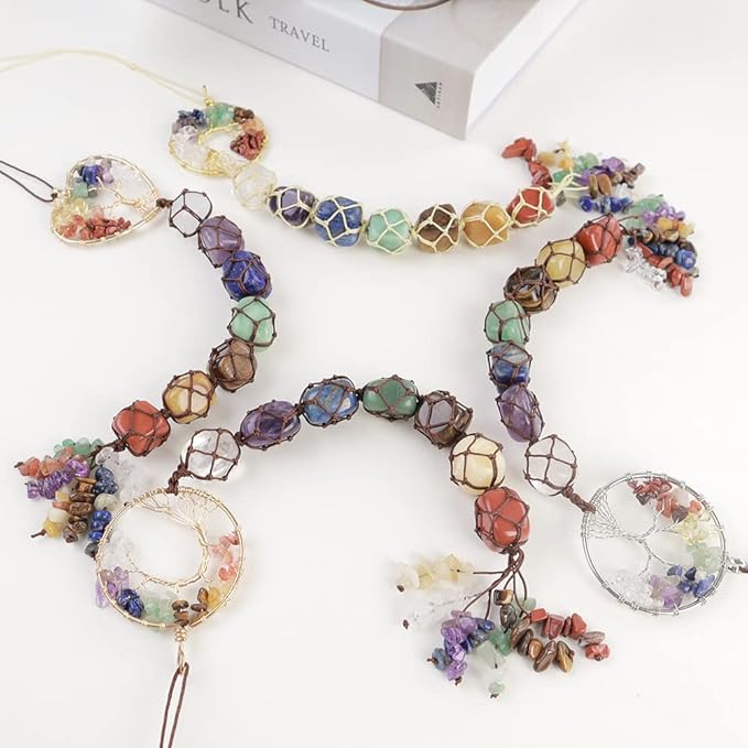 Anjiucc 7 Chakra Stone Healing Crystal Tree of Life Wall Hanging Home Interior Decoration，Window Decoration，Yoga Meditation