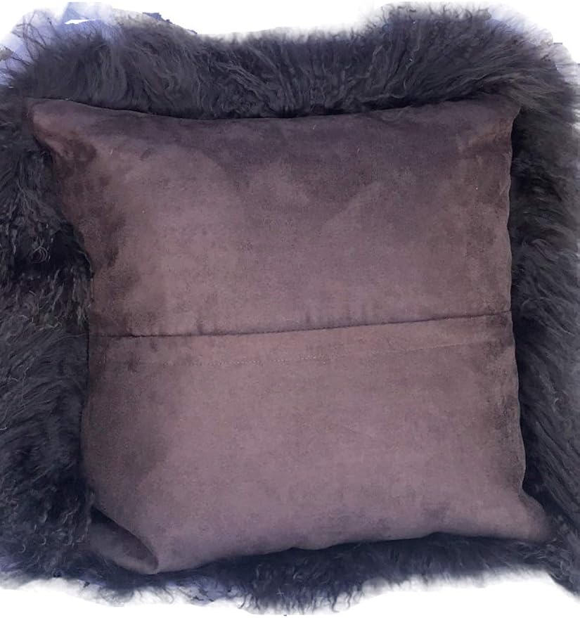 Real 100% Tibetan Mongolian Lamb Sheepskin Wool Fur Throw Pillow Covers Super Soft Plush Leather Accent Pillowcases Decorative Cushion Cover (Dark Gray, 18x18inch)