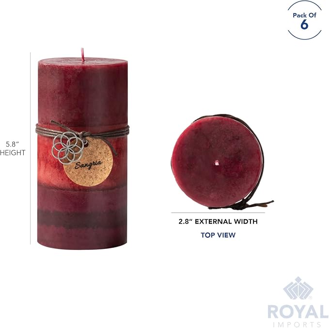 Royal Imports 3" x 6" Pillar Candles for Christmas Holiday Décor, Wedding & Home Decoration, Unscented, Dripless & Smokeless, Set of 6, Red Ombre Wax