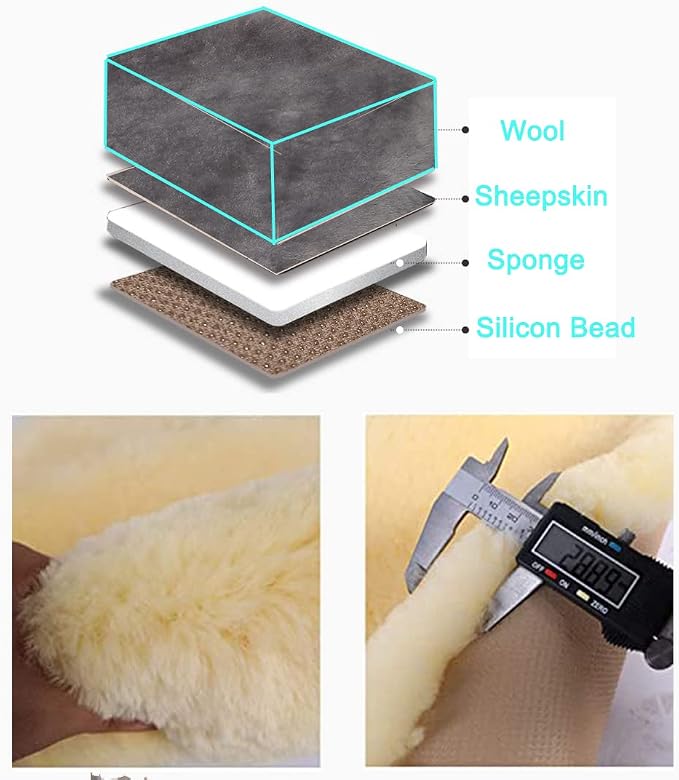 Fuzzy Sheepskin Car Seat Covers | Genuine Fur Wool Seat Protectors for Leather Bucket Seat Cushions | Fluffy Warmers for Mercedes, Audi & Luxury Cars | Flush Furry Interior Upgrade, Carbon Black