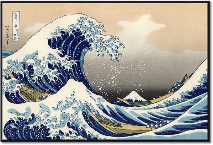 Wieco Art Extra Large Black Framed Art Great Wave of Kanagawa Katsushika Hokusai Canvas Prints Wall Art Abstract Seascape Paintings for Living Room Home Decorations