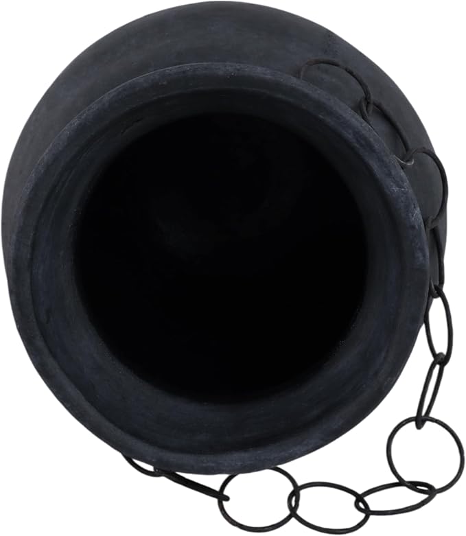 Terracotta Pottery Vase – Decorative Flower Holder for Stems and Greenery, Living Room or Office Tabletop Home Decor, Rustic Metal Chain Accent for Collected, Layered Style – 12", Black