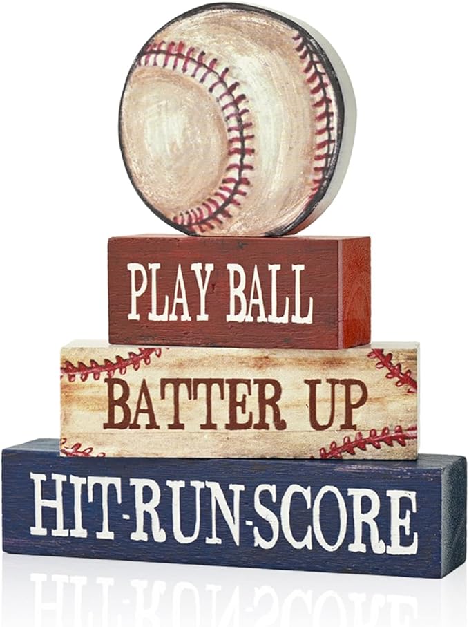 Smile Wooden Indoor Decor Baseball Block Sign - "Take Me Out to the Ball Game" Stacked Decor for Home & Sports Fans