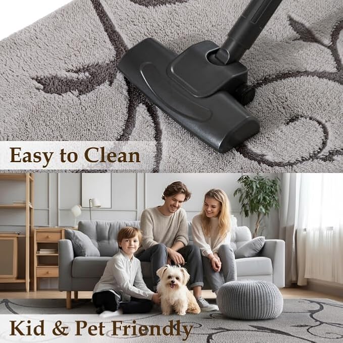 PureCozy Gray Washable Area Rug 6x9 Soft Shag Rugs for Living Room Modern Boho High Pile Non-Shedding Throw Rugs Non Slip Indoor Office Carpet for Playroom Bedroom Home Aesthetic Decor