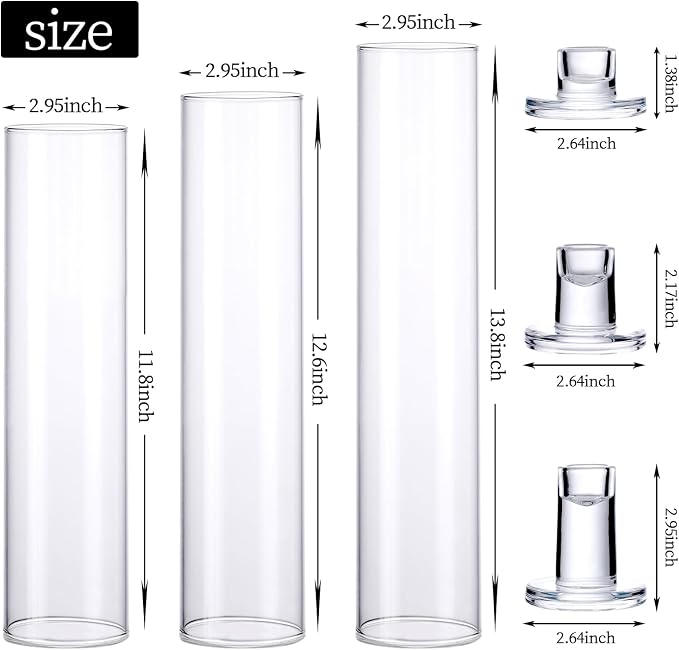 6 Set Hurricane Glass Candle Holders for Taper Candles, Assorted Heights Candlestick Holders with Windproof Glass Tubes (11.8/12.6/13.8"), Taper Candle Holders for Wedding Table Decor, Party, Events