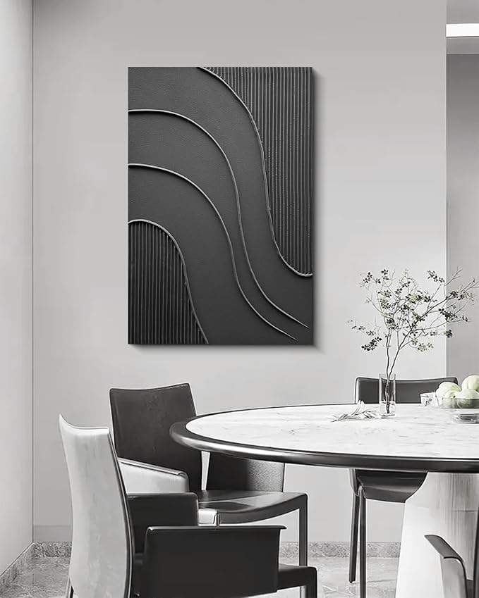 NANKAI Hand-Painted Thick Texture Black Minimalist Oil Painting 24x36 Inch Texture Abstract Painting Home wall Decorative Art