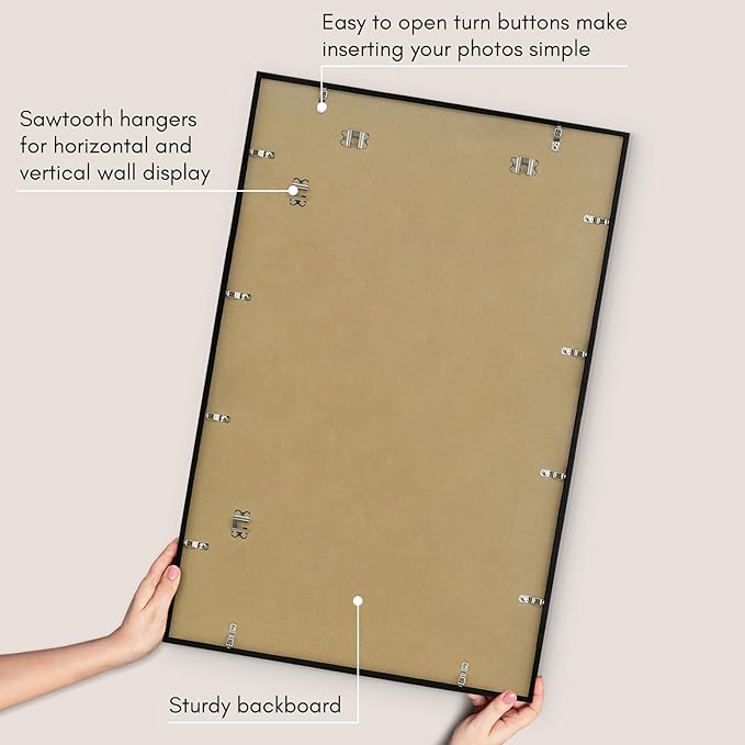 Americanflat 22x34 Poster Frame with Polished Plexiglass - Streamline Collection - Thin Border Picture Frame for Wall Display - Hanging Hardware Included - Black
