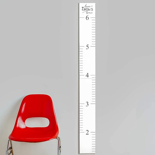 HEADWATERS STUDIO Wooden Ruler Growth Chart for Kids, Boys and Girls - Height Chart & Height Measurement for Wall - Kids Nursery Wall Decor and Room Hanging Wall Decor - Love Grows Here - White