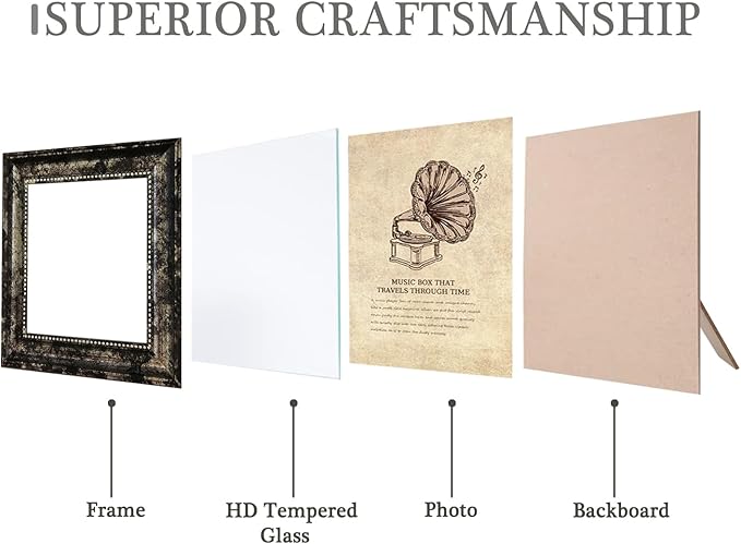 8x8 Picture Frames Set of 4,Rustic Retro Photo Frame with Real Glass Vintage Photo Frames Gold Frames for Home Wall Decor
