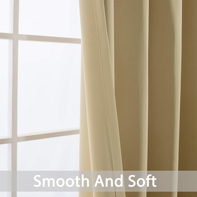 Yakamok Thermal Insulated Grommet Blackout Draperies/Drapes for Bedroom Window,Room Darkening Curtain Panels (2 Panels, W38 x L72 -Inch, Beige)