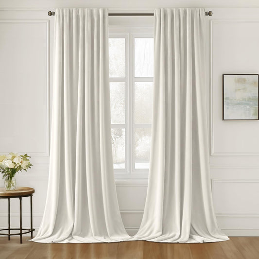 MIULEE Ivory White Velvet Curtains 84 inches Long 2 Panels - Luxury Pinch Pleated Room Darkening Window Drapes for Bedroom Living Room Thermal Insulated Super Soft, Back Tab Rod Pocket Elegant Decor