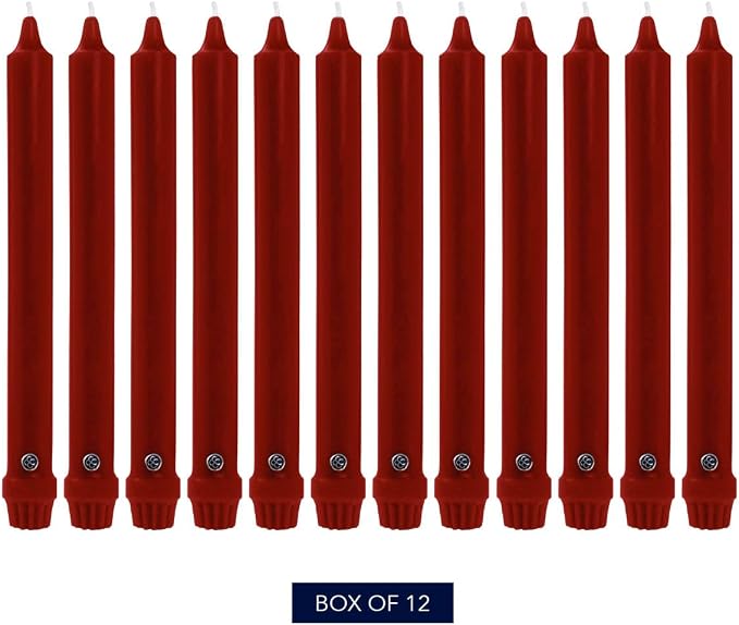 Colonial Candle Unscented Taper Candle, Classic Collection, Traditional Cranberry, 8 in, Pack of 12 - Up to 6 Hours Burn