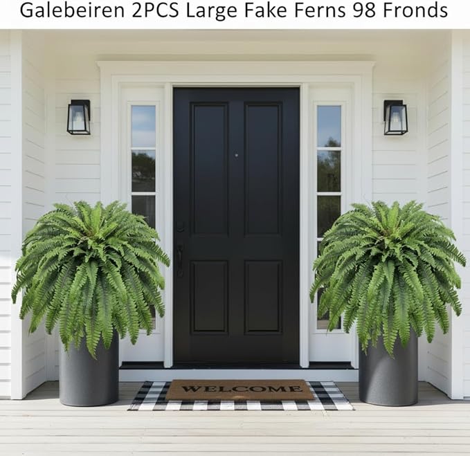 50" Fake Ferns Artificial Plants Large, 98 Fronds 2 Artificial Ferns for Outdoors and Indoors, Suitable for Planter Garden Porch Office Decor