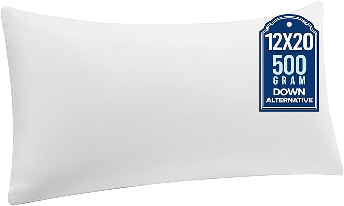 puredown® 12x20 Pillow Inserts, Pack of 1, Fluffy Soft Lumbar Pillows Filled with Plump Stuffer, Rectangle Decorative Pillows for Couch, Sofa, Bed and Home Decor