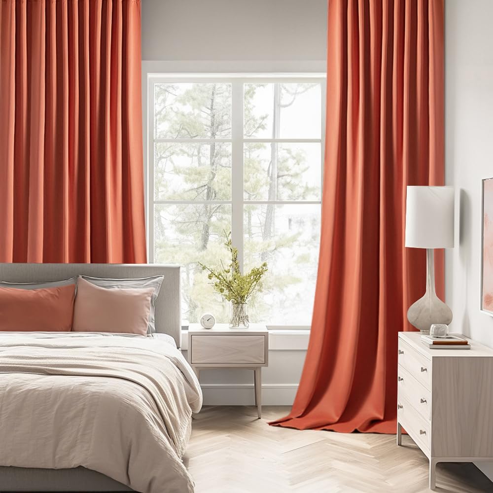 MIULEE Back Tab Burnt Orange Blackout Curtains 108 Inch Long 2 Panels Set for Living Room Bedroom Privacy, Fall Terracotta Rod Pocket/Pinch Pleated Extra Long Room Darkening Light Blocking Drapes