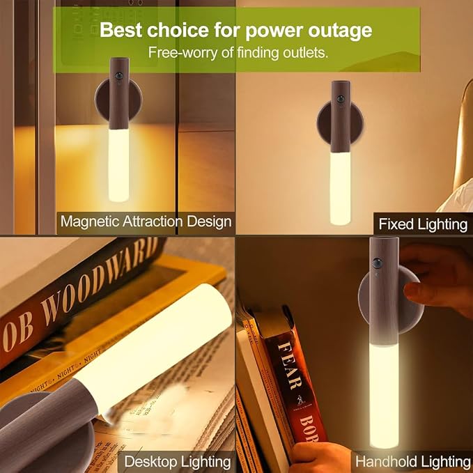 LANDGOO Wooden Motion Sensor Lights Indoor, Magnet Body Hallway Rechargeable LED Wireless Battery Operated Wall Sconce,