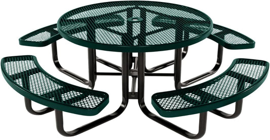 Coated Outdoor Furniture Heavy-Duty Portable Outdoor Kids Table with Umbrella Hole, Expanded Metal Kids Picnic Table, Commercial-Grade, Made in America (46 In, Round, Childrens, Dark Green)