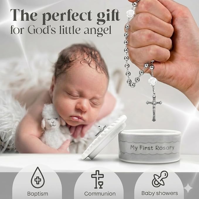 Baptism Gifts for Girl - My First Rosary and Keepsake Box, Blessed Baptism Gifts for Boys, Stunning First Communion Gifts or Blessed Christening Gift for Boys or Girls with Catholic Gift Box