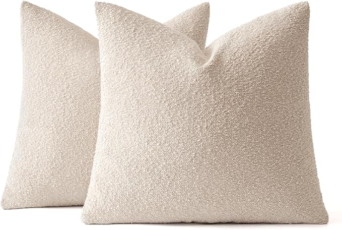 MIULEE 24x24 Inch Decorative Euro Sham Pillow Covers for Couch Bed Set of 2 Textured Boucle Neutral Throw Pillow Covers Oatmeal Accent Solid Pillowcases Sofa Living Room Home Decor