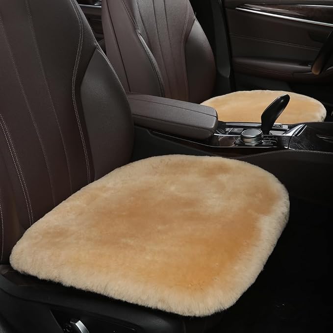 OGLAND 2 Pack Genuine Sheepskin Car Seat Cover-Australia Wool Cushions for Universal Fit Auto Interior Accessories Women Soft Wool Natural Fur(Honey Beige, 2 Pieces Front)