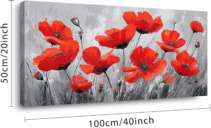 Ggaafet Red Wildflower Wall Art for Bedroom Canvas Oil Painting Prints Beautiful Flowers Floral Blooming Art Deco Pretty Artwork Office Family Dining Room Decor