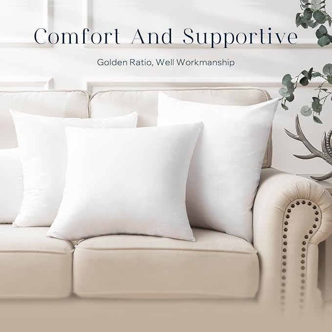 Phantoscope Premium Outdoor Pillow Inserts - Pack of 2 Square Form Water Resistant Polyester Throw Pillows, Couch Sham Cushion Stuffer, 18 X 18 inches