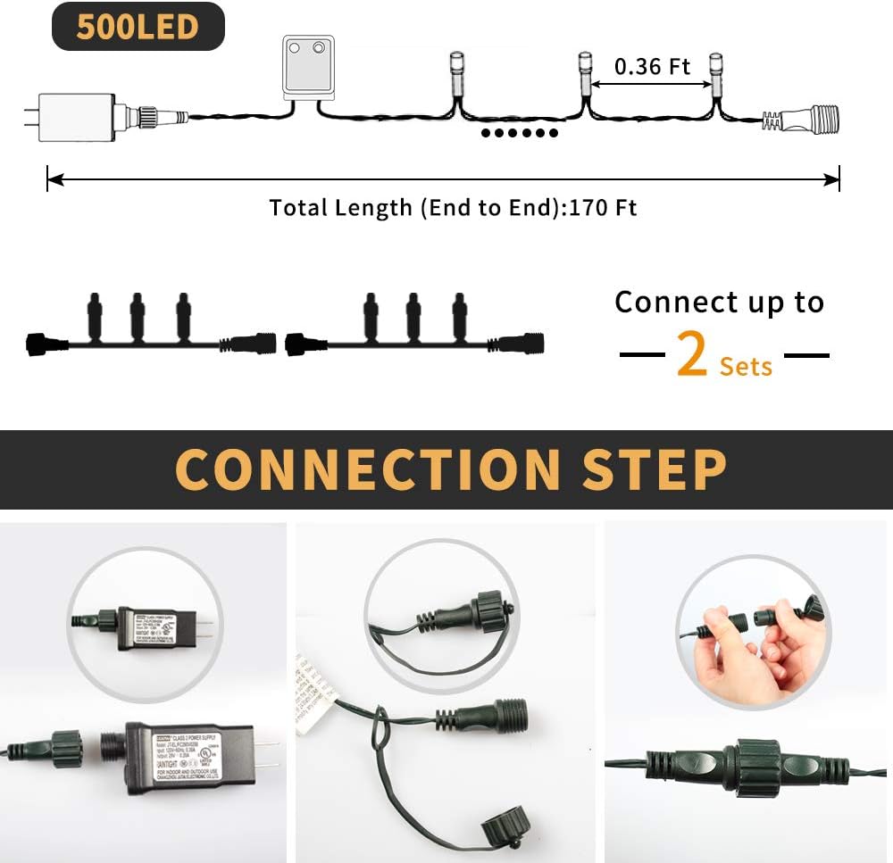XTF2015 170ft 500 LED Christmas Lights Outdoor, 3 in 1 Color Changing Christms Tree Lights with 11 Modes and Remote for Outdoor Indoor Decor (Warm White & Multicolor & Combination) (170FT)