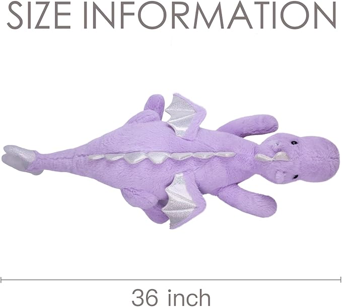 ARELUX Large 36in Cute Dragon Stuffed Animals Plush Toy Soft Purple Pterosaur Plushie Giant Fuzzy Dinosaur Pillow Plushies with Wings Cuddly Gifts for Friends Family
