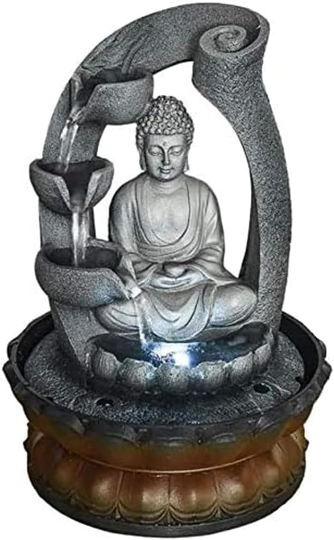 Buddha Tabletop Waterfall Fountain Meditation Relaxing Indoor Decoration, Zen Fountain for Home, Office, Bedroom Decoration(Grey 2)