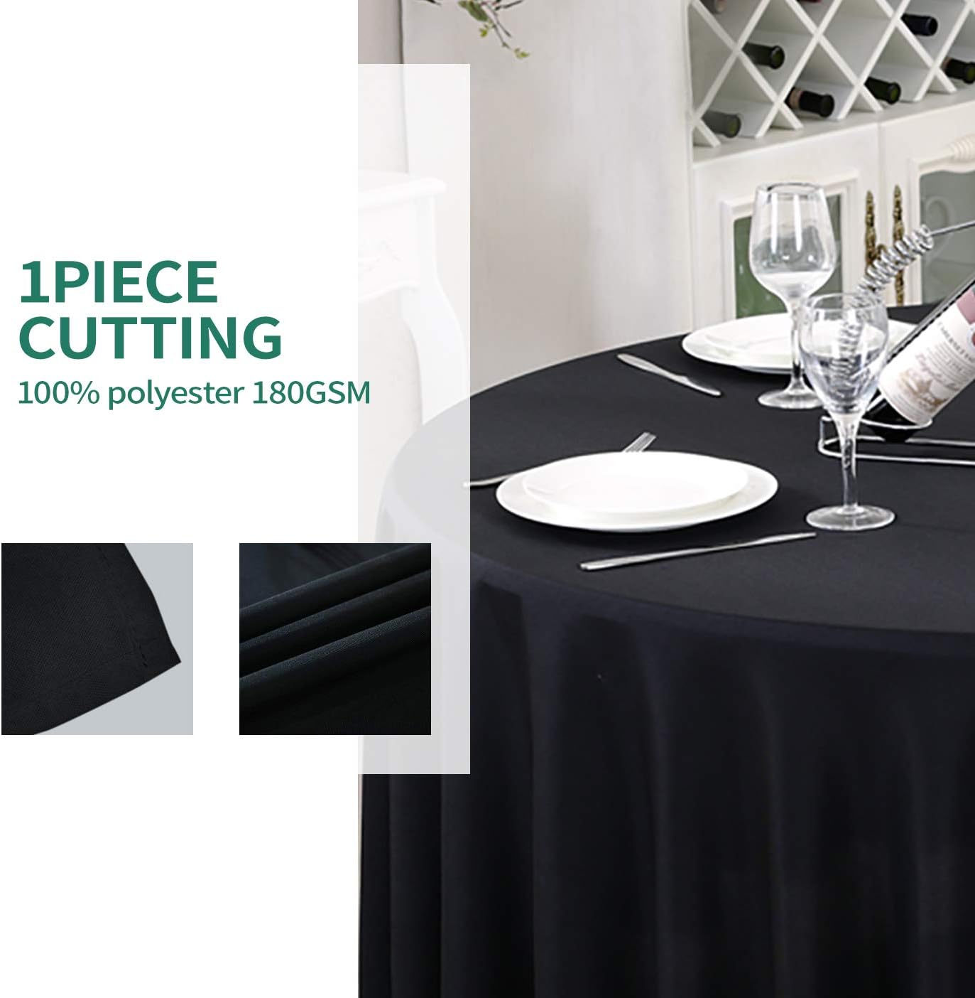 Surmente Black Tablecloth for Round Tables, 120-inch Round Table Cloths for Weddings, Banquets, or Restaurants