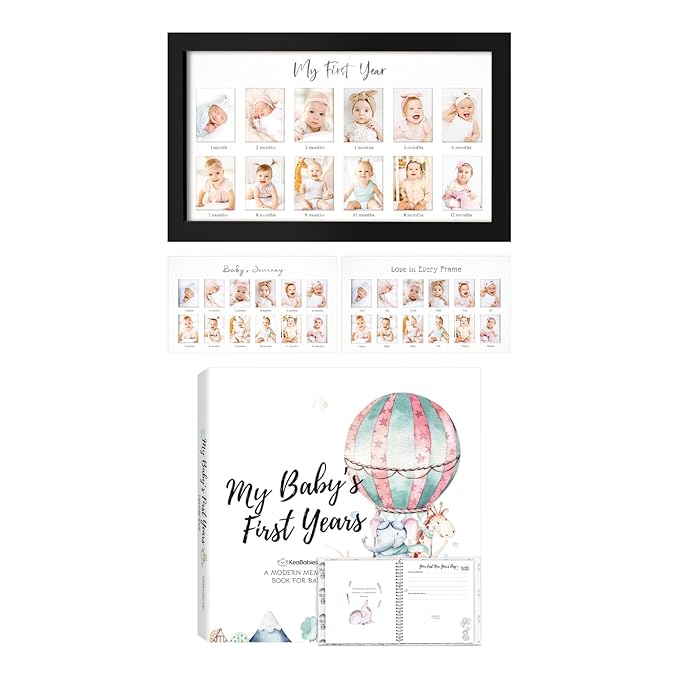 KeaBabies 12 Months Baby Picture Frame for Newborn Girl, Boy and First 5 Years Kids Memory Book - My First Year Photo Frame, Monthly Photo Keepsake - 90 Pages Keepsake Book