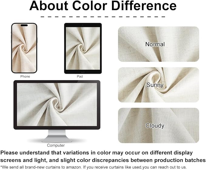 Vision Home Natural Pinch Pleated Light Filtering Curtains with Microfiber Liner 112 inch Linen Blended Textured Privacy Drapes for Living Room Bedroom Back Tabs with Hooks 2 Panels 40" Wx112 L