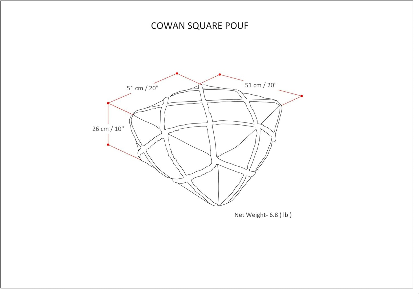 SIMPLIHOME Cowan Boho Square Pouf in Blue, Natural Handloom Woven for the Living Room, Bedroom and Kids Room