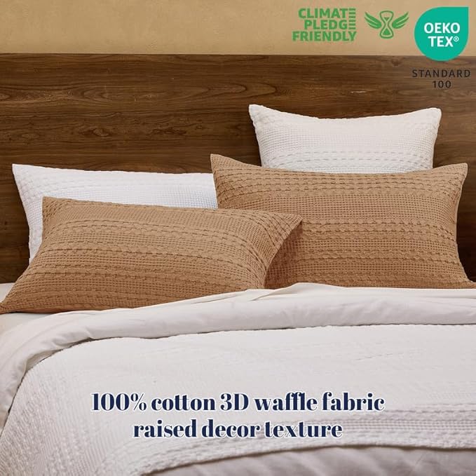 PHF 100% Cotton Waffle Pillow Shams Standard Size, 2 Pack 20" x 26" Soft Skin-Friendly Pillowcases, No Filling, Aesthetic Woven and Breathable Waffle Weave Pillow Case Covers for Bed, Clay