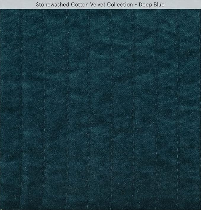 HiEnd Accents Stonewashed Velvet Quilted Pillow Sham, 21x34 inch, Deep Blue Solid Color, Classic Traditional Rustic Style Luxury Bedding