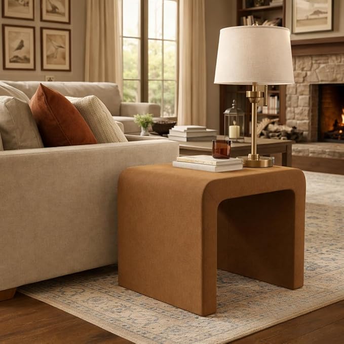 HomePop Modern Arch Velvet Ottoman|Homepop Home Décor|Ottoman for Living Room & Bedroom - Rust Orange