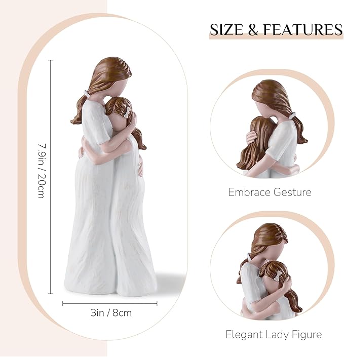 Storieme Mother Daughter Figurines Gift: Hand-Painted Mother Embracing Daughter Resin Figurines Sculpture - Heartfelt Gift for Moms on Mother's Day Birthday Christmas