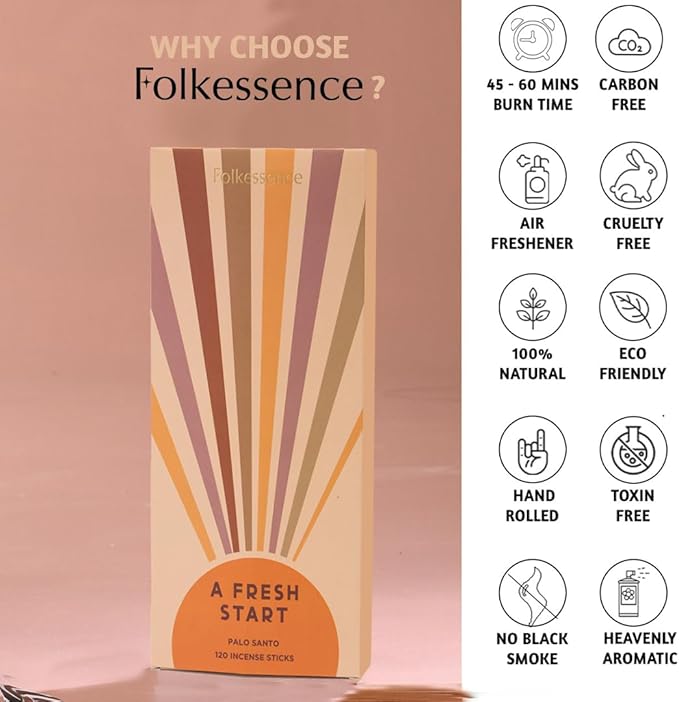 Folkulture Palo Santo Incense Sticks (120 Sticks) | Palo Santo Fresh Scent Insence-Sticks for Aromatherapy, Yoga, Room Freshener Gifts |No Charcoal,Non Toxic, 45 Mins, Long Burning Inscents-Sticks