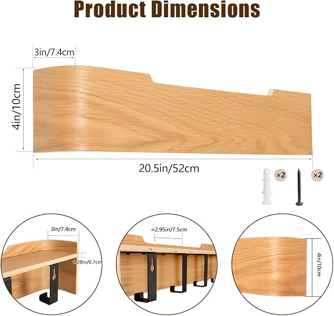 Coat Rack Wall Mount with Hidden Hooks, Wall Hooks with Shelf, Wall Key Holder Mount Wooden Shelf Entryway Hooks for Bedroom Bathroom for Hanging Coats Hats Bags Towels (Oak, 5 Hooks)