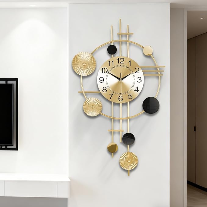 Large Wall Clocks for Living Room,Silent Non Ticking, Battery Operated Oversized Round Modern Wall Clock for Bedroom Farmhouse Office Wall Decor-17.1x29.1Inch(Golden)