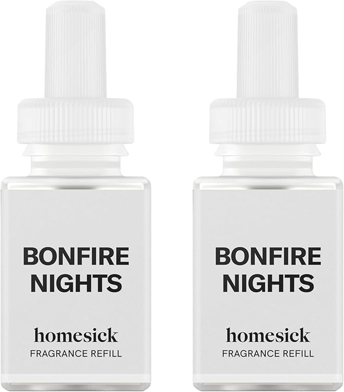 Pura & Homesick Home Scent Refill - Smart Home Air Diffuser Fragrance - Long-Lasting Luxury Scent per Refill - Clean Diffuser Fragrance - Household Essential - 2 Pack, Bonfire Nights